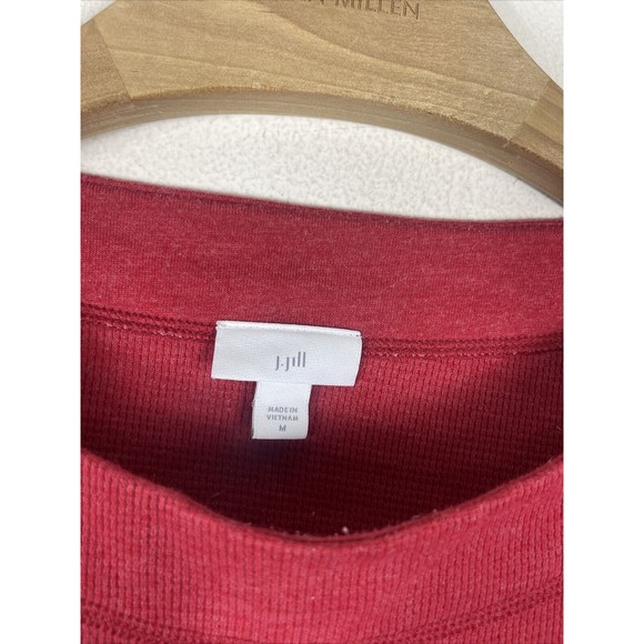 J Jill Top Womens Medium Red Tunic Blouse Waffle Knit Thermal Long Sleeve Pocket - Picture 4 of 9